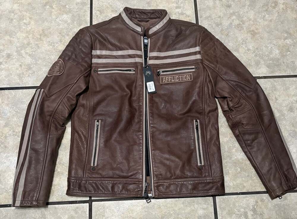 Affliction Black Skull Jacket Dark Brown Leather Moto Racer Size M